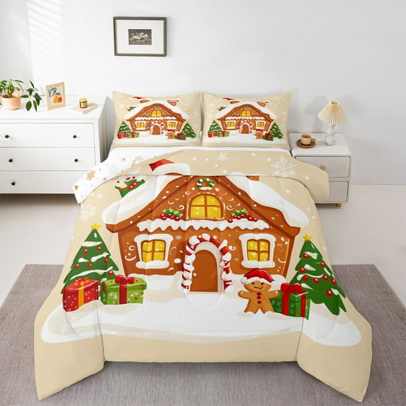 Castle Fairy Gingerbread Christmas Comforter Set (Queen), 3-Piece