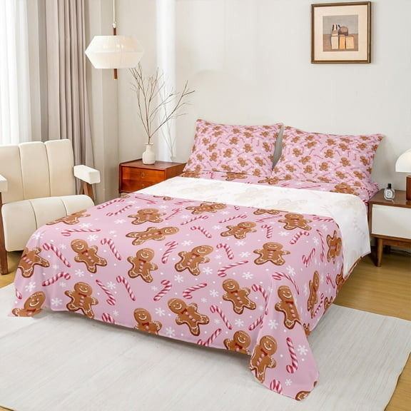 Castle Fairy Gingerbread Man 4pcs Bed Sheets,Merry Christmas King Sheets,Festival Theme Super Cozy Sheet Set,Super Cozy Cartoon Room Decor