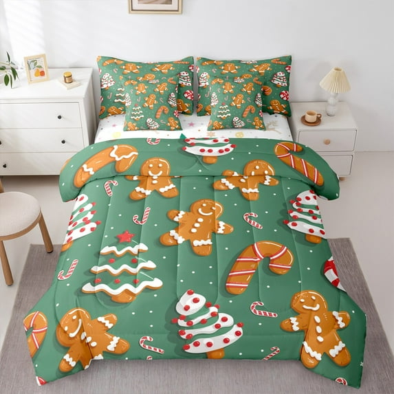 Castle Fairy Gingerbread Man 7-Piece Twin Kids’ Candy Cane Christmas Breathable Bedding Comforter Set