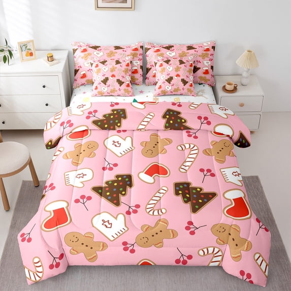 Castle Fairy Gingerbread Man 7-Piece Twin Bedding Sets for Kids,Gingerbread Man Bedding Comforter Set,Festival Xmas Breathable Sheet Sets,Ultra Soft Home Decor