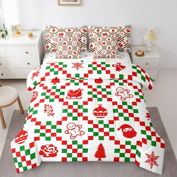 Castle Fairy Gingerbread Man 7-Piece Twin Bedding Sets for Teenagers,Green Red Bedding Comforter Set,Merry Christmas Breathable Sheet Sets,Super Cozy Room Decor