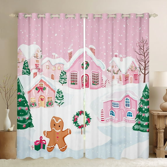 Castle Fairy Gingerbread Man Black Out Curtains for For Kids Children Boys Girls,Merry Christmas Curtains Pack Of 2 (42X63 Each),Happy New Year Bedroom Curtains,Super Cozy Room Decor