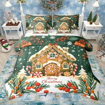 Castle Fairy Gingerbread Man Candy Cane 7-Piece Twin Bedding Sets for Kids Children Boys Girls,Merry Christmas Bedding Comforter Set,Xmas Festival Theme Breathable Sheet Sets,Breathable Home Decor