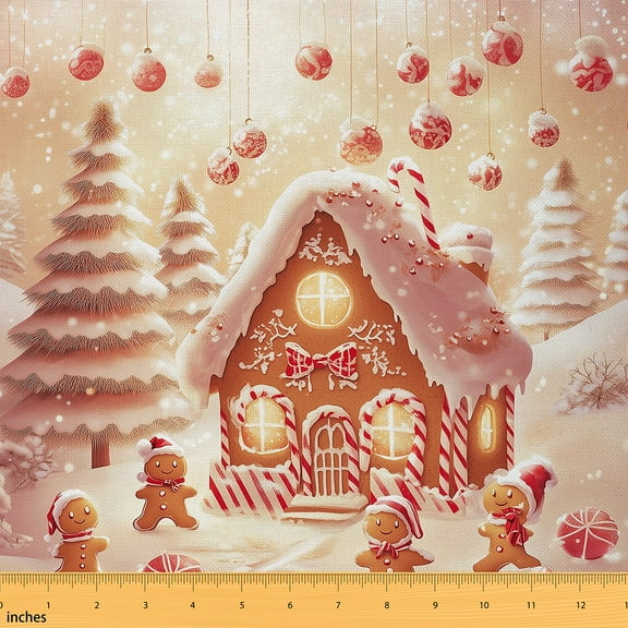 Castle Fairy Gingerbread Man Fabric by the Yard 1 Yard for Teens,Merry Christmas Home Decor Fabric by the Yard,Festival Theme Room Decor Fabric by the Yard,Microfiber Bedroom Decor