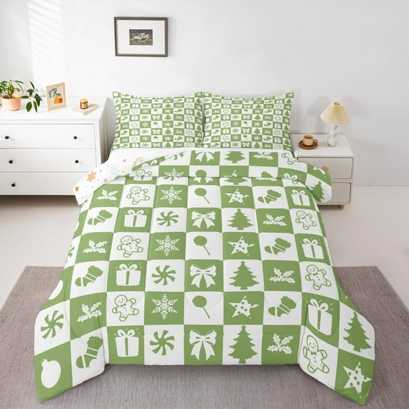 Castle Fairy Gingerbread Man Girl 2pcs Bedding Comforter Set,Christmas Tree Bowknot Twin Comforter Sets,Geometric Lattice Breathable Bedding Set,Lightweight Room Decor