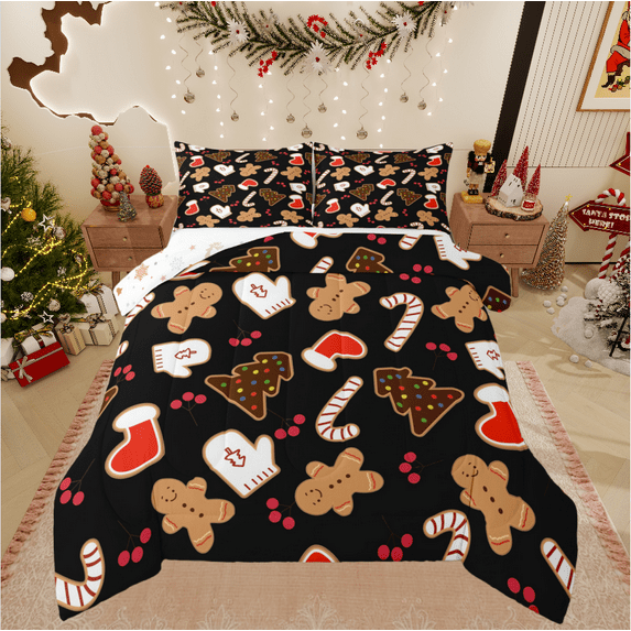 Castle Fairy Gingerbread Man Girl 3 Pieces Queen Comforter Set,Candy Canes Ultra Soft Bedding Sets,Happy New Year Bedding Comforter Set,Breathable Home Decor