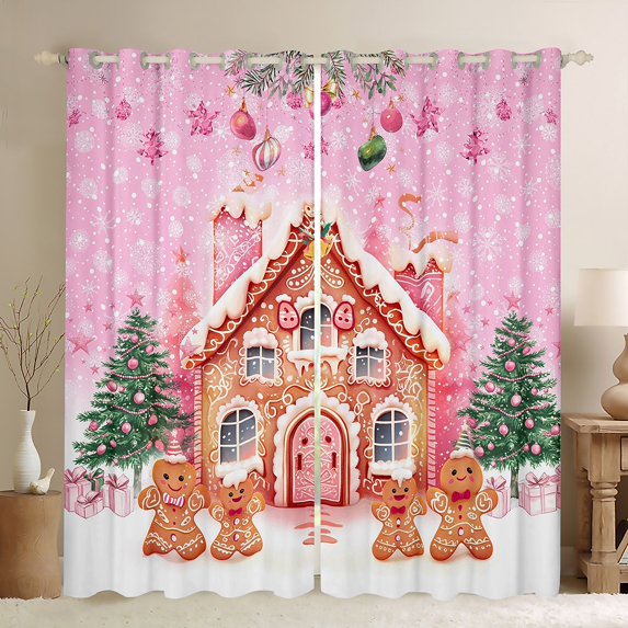 Castle Fairy Gingerbread Man House Black Out Curtains for Kids,Merry Christmas Curtains Pack of 2 (42x63 Each),Festival Xmas Bedroom Curtains,Super Cozy Room Decor
