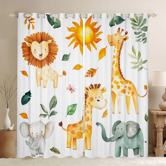 Castle Fairy Giraffe Elephant Curtains Pack of 2 (42x84 Each),Animal Curtains Blackout