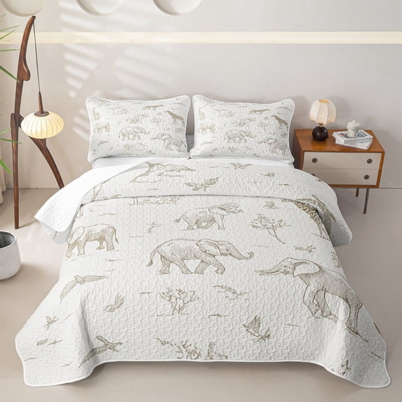 Castle Fairy Giraffe Elephant Wildlife Bed Spread Queen for Boys,African Animal Queen Coverlet Set,Brown White