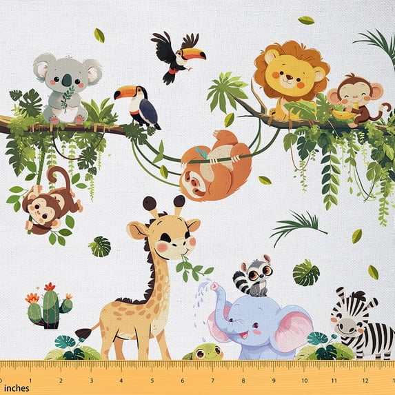 Castle Fairy Giraffe Elephant Zebra Fabric by the Yard 1 Yard,Woodland Animal Home Decor Fabric by the Yard,Cartoon Wildlife Room Decor Fabric by the Yard,Super Cozy Kawaii Room Decor