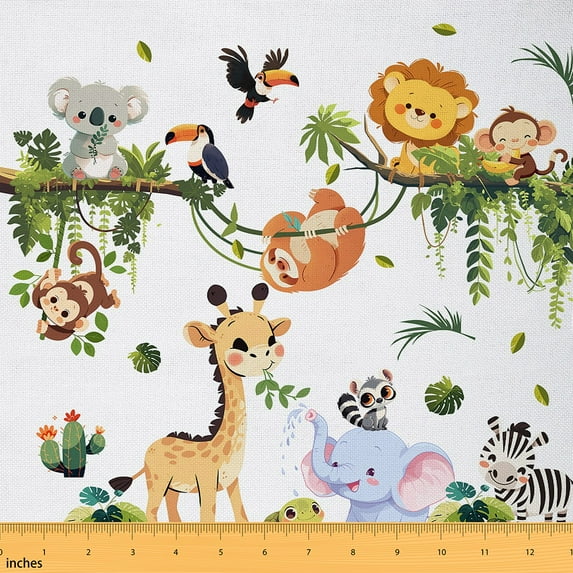 Castle Fairy Giraffe Elephant Zebra Fabric by the Yard 10 Yard,Woodland Animal Room Decor Fabric by the Yard,Cartoon Wildlife Sewing Fabric,Super Cozy Kawaii Room Decor