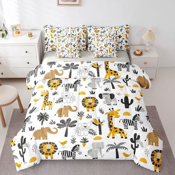 Castle Fairy Giraffe Zebra Lion Elephant Bedding Comforter Set,Animal King Bedding Sets