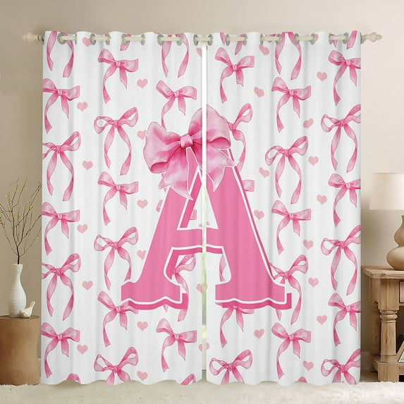Castle Fairy Girls Alphabet A Black Out Curtains,Personalized Initial Curtains Pack of 2 (42x63 Each),Pink Bow Bedroom Curtains,Ultra Soft Home Decor