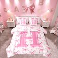 thumbnail image 1 of Castle Fairy Girls Alphabet H 7-Piece Twin Bedding Sets,Personalized Initial Bedding Comforter Set,Pink Bow Breathable Sheet Sets,Ultra Soft Home Decor, 1 of 8