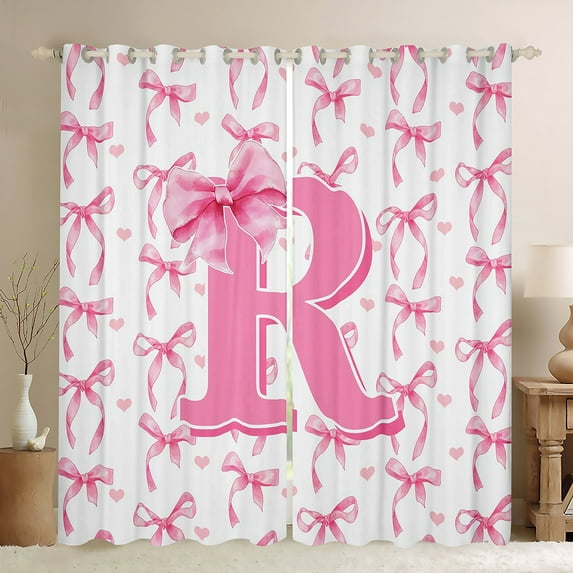 Castle Fairy Girls Alphabet R Black Out Curtains,Personalized Initial Curtains Pack of 2 (42x63 Each),Pink Bow Bedroom Curtains,Ultra Soft Home Decor