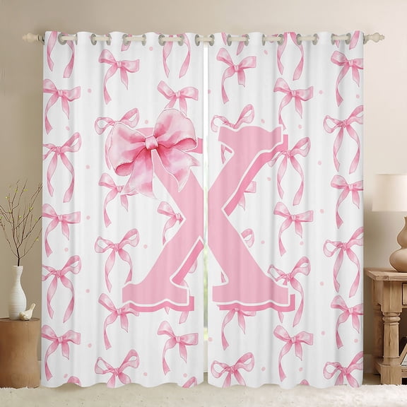 Castle Fairy Girls Alphabet X Blackout Curtains Set of 2 (52x84 Each),Personalized Initial Window Curtains,Pink Bow Curtains and Drapes,Ultra Soft Home Decor