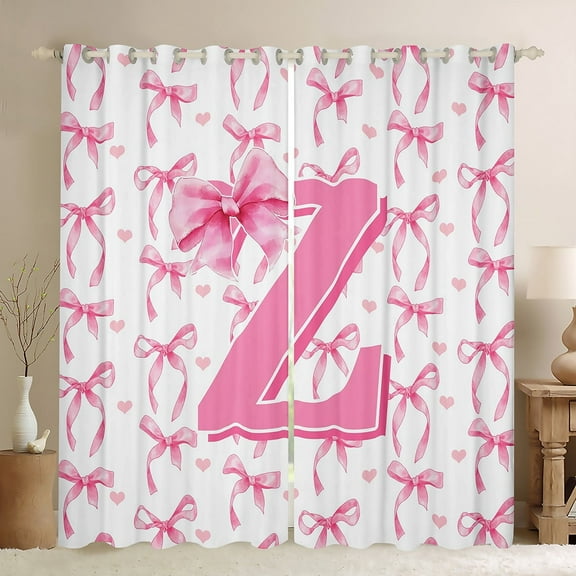 Castle Fairy Girls Alphabet Z Black Out Curtains,Personalized Initial Curtains Pack of 2 (42x63 Each),Pink Bow Bedroom Curtains,Ultra Soft Home Decor