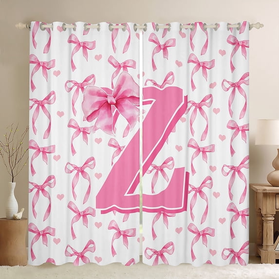 Castle Fairy Girls Alphabet Z Blackout Curtains Set of 2 (52x84 Each),Personalized Initial Window Curtains,Pink Bow Curtains and Drapes,Ultra Soft Home Decor