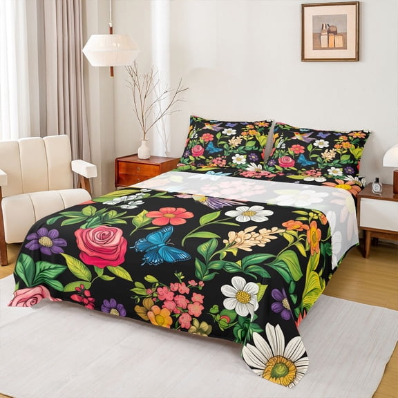 Castle Fairy Girls Cartoon Butterflies Bird Full Size Sheets,Colorful Flowers Bed Sheets