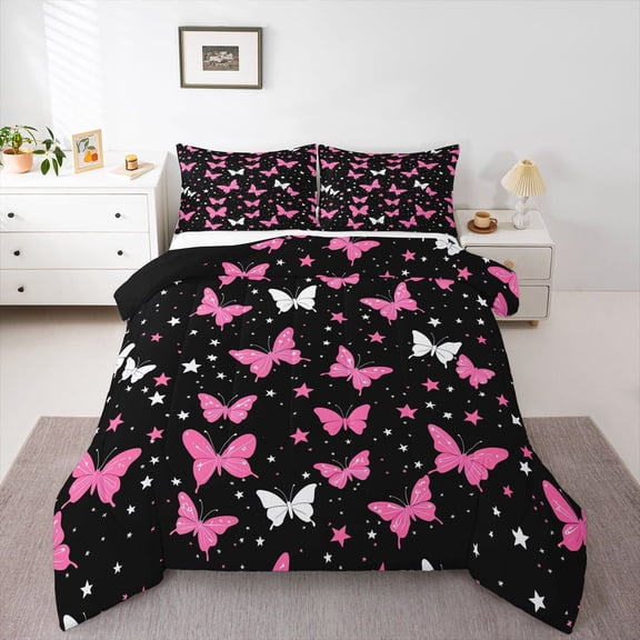 Castle Fairy Girls Cartoon Butterflies Twin Comforter Sets,Starry Sky Bedding Set