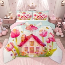 Castle Fairy Girls Cartoon Fairy Twin Comforter Sets,Cute Floral Castle Bedding Set