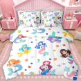 thumbnail image 1 of Castle Fairy Girls Cartoon Ocean Mermaid Bedding Comforter Set 7pcs,Cute Marine Princess Queen Bedding Sets Super Cozy,Sea Theme Queen Sheet Sets,Lightweight Room Decor,Reversible, 1 of 8