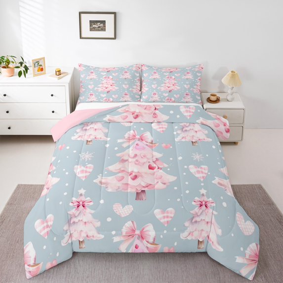 Castle Fairy 3-Piece Queen Comforter Set with Tree Bow Christmas Design