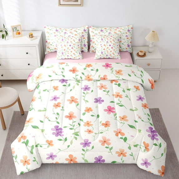 Castle Fairy Girls Colorful Flowers Twin Bedding Sets,Spring Garden Bedding Comforter Set