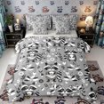 thumbnail image 1 of Castle Fairy Girls Cute Cartoon Raccoon Queen Bedding 7pcs,Floral Leaf Heart Fish Bedding Comforter Set Queen,Gray Black White,Grey Reversible, 1 of 7