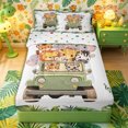 thumbnail image 1 of Castle Fairy Girls Cute Cartoon Safari Animal Zipper Twin Comforter Sets with Fitted Sheet and 2 Pillowcases,Tropical Leaf Truck Zipper Bedding Set,Green White,Reversible,4-Piece, 1 of 6