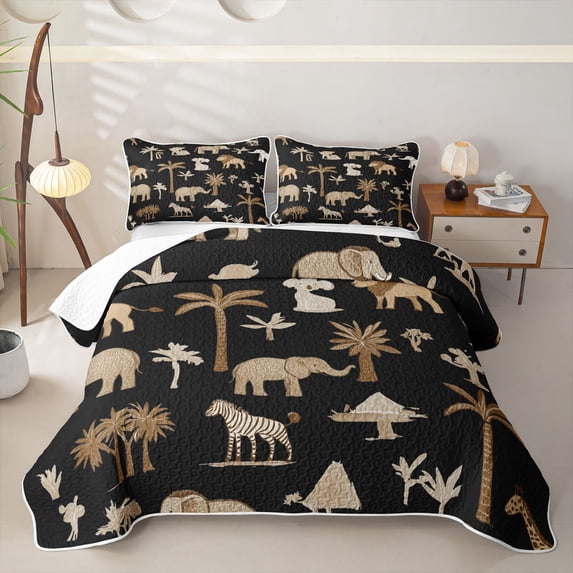 Castle Fairy Girls Elephant Zebra Lion Palm Tree Twin Quilt Set,Animal Koala Twin Coverlet Set,Brown Black