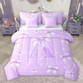 thumbnail image 1 of Castle Fairy Girls Female Cartoon Ribbon Bow Initial Alphabet A Bedding Comforter Set 7-Piece,Dreamy Princess Bow Knot King Bedding Sets,Bling Stars Print Ultra Soft Bed Sheets,Breathable Home Decor, 1 of 8