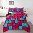thumbnail image 1 of Castle Fairy Girls Futuristic Cubes Full Size Comforter Sets,Colorful Plaid Bedding Sets, 1 of 8