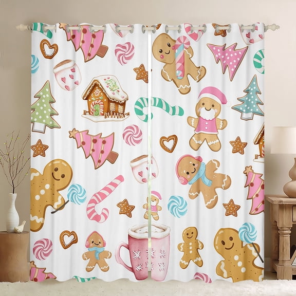 Castle Fairy Girls Gingerbread Man Black Out Curtains,Candy Cane Curtains Pack of 2 (42x63 Each),Festival Xmas Bedroom Curtains,Super Cozy Room Decor