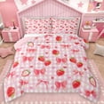 thumbnail image 1 of Castle Fairy Girls Kawaii Ribbon Bowknot Bedding Comforter Set 2pcs,Cartoon Strawberry Love Heart Twin Comforter Sets Microfiber,Geometric Plaid Breathable Bedding Set,Microfiber Bedroom Decor, 1 of 8