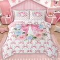 thumbnail image 1 of Castle Fairy Girls Kawaii Ribbon Bowknot Bedding Comforter Set 2pcs,Geometric Plaid Twin Comforter Sets Microfiber,Chic Flowers Breathable Bedding Set,Super Cozy Bedroom Decor,Reversible, 1 of 8