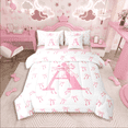 thumbnail image 1 of Castle Fairy Girls Monogrammed Letter 7 Pieces Bedding Comforter Set,Pink Bow Full Bedding Set Lightweight,Dreamy Princess Fitted Sheet Flat Sheet,Super Cozy Room Decor, 1 of 9