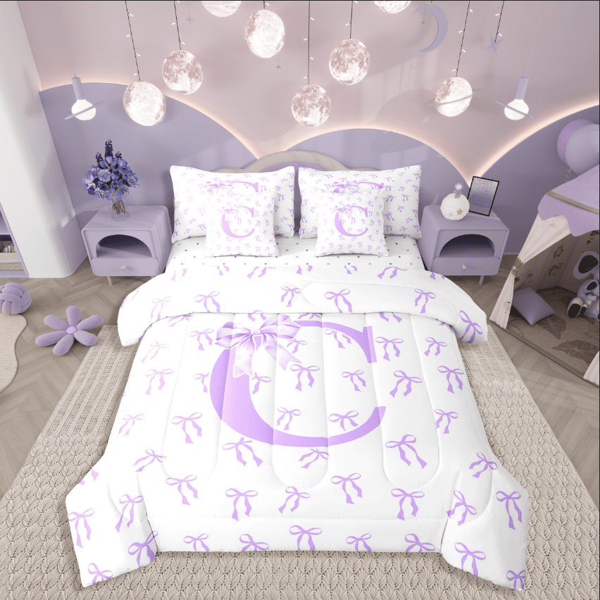 Castle Fairy Girls Monogrammed Letter 7pcs Bedding Comforter Set,Purple ...