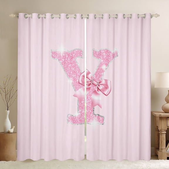 Castle Fairy Girls Monogrammed Letter Curtains Pack of 2 (42x84 Each),Pink Bow Curtains Blackout,Sparkling Sequin Bedroom Curtains,Microfiber Bedroom Decor