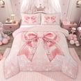 thumbnail image 1 of Castle Fairy Girls Pink Ribbon Bowknot Twin Comforter Sets,Dreamy Pearl Bowtie Bedding Set, 1 of 8