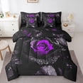 thumbnail image 1 of Castle Fairy Girls Purple Rose Twin Bedding Sets,Chic Floral Bedding Comforter Set, 1 of 8