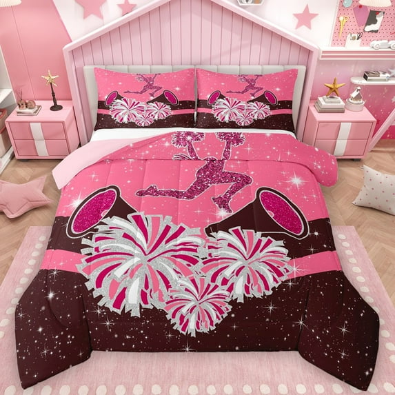 Castle Fairy Girly Dreamy Dance Bedding Comforter Set 2pcs for Kids Teens,Bling Glitter Twin Comforter Sets Microfiber,Cheer Theme Breathable Bedding Set,Breathable Home Decor,Reversible