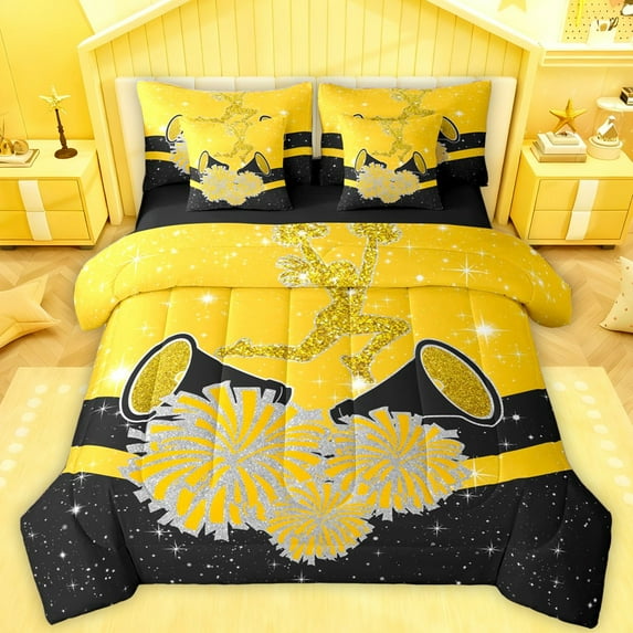 Castle Fairy Girly Dreamy Dance Bedding Comforter Set 7-Piece for Kids Teens,Bling Glitter King Bedding Sets,Cheer Theme Ultra Soft Bed Sheets,Breathable Home Decor,Reversible