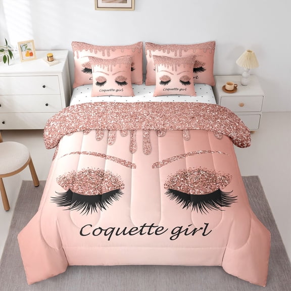 Castle Fairy Girly Eyelash Twin Bedding Sets,Bling Glitter Print Bedding Comforter Set