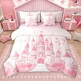 thumbnail image 1 of Castle Fairy Girly Pink Princess Castle 7Pcs Bedding Comforter Set,Kawaii Flowers Queen Bedding Sets Super Cozy,Musical Notes Queen Sheet Sets,Lightweight Room Decor, 1 of 8