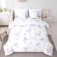 thumbnail image 1 of Castle Fairy Girly Ribbon Bow Bedding Comforter Set,Purple Bow Tie Queen Bedding Sets, 1 of 8
