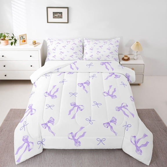 Castle Fairy Girly Ribbon Bow Queen Comforter Set,Dreamy Bow Tie Bedding Comforter Set