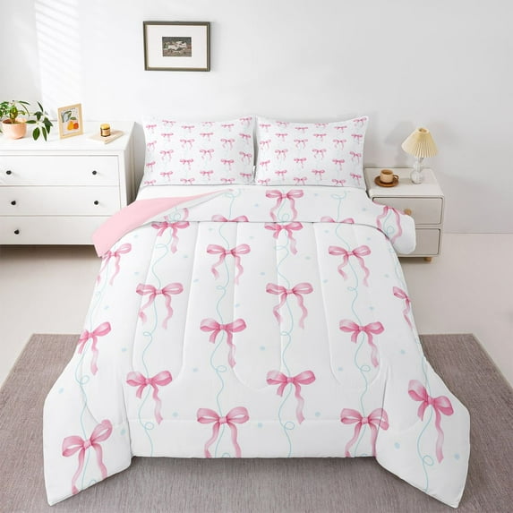 Castle Fairy Girly Ribbon Bow Twin Comforter Sets,Dreamy Stripes Polka Dots Bedding Set