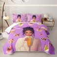 thumbnail image 1 of Castle Fairy Glam Black Girl Quilt Full,Dessert Print Full Bedspread Sets,Purple White, 1 of 7