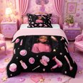 thumbnail image 1 of Castle Fairy Glam Black Girl Twin Comforter Sets 2pcs,Stars Print Bedding Set,Pink Black,Pink Reversible,1 Comforter and 1 Pillowcase, 1 of 6